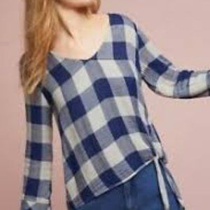 Cloth & Stone Grey & Blue Buffalo Plaid Hi-Lo Long Sleeve Top Size Small